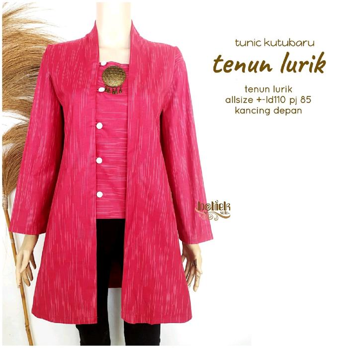 tunik kutu baru bahan tenun lurik ld 110 pb 85 kancing depan