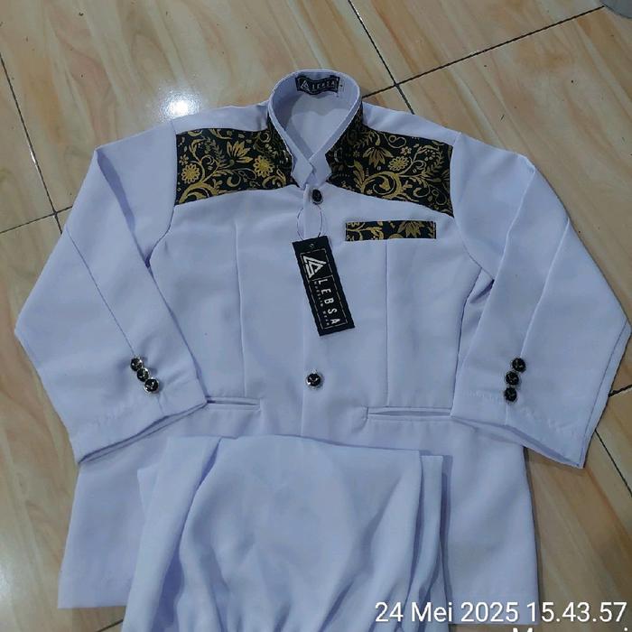 Jasko setelan anak putih kombinasi batik