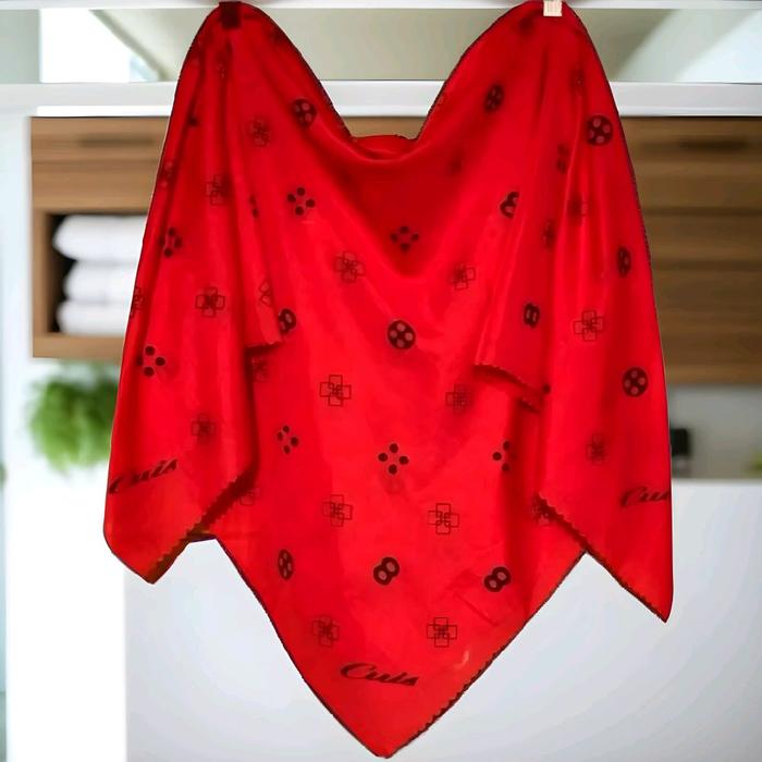 Kerudung Segi Empat Voal Motif Merah Cabe Art Premium - Square, Maroon, Katun, Syari, Muslim Jilbab