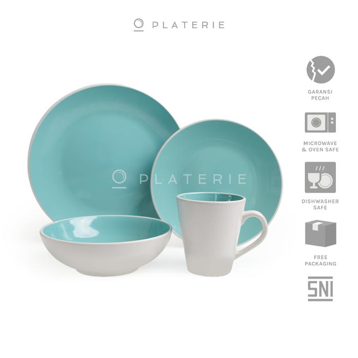 PLATERIE Dinner Set of 4 Piring / Mangkok / Mug , Plates & Bowl Keramik Oceanic Blue Green