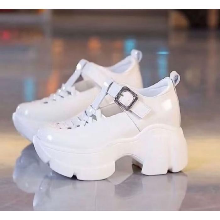 Sepatu Wanita Wedges Korea Sol Tinggi Gesper Sepatu Wanita Wedges Korea - Putih, 37