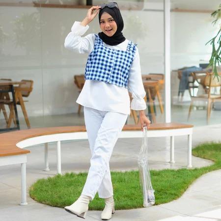 Termurah Deena Set Blouse Basic Shirt Kotak - Outer Wanita Tartan ( Set Inner + Outer )