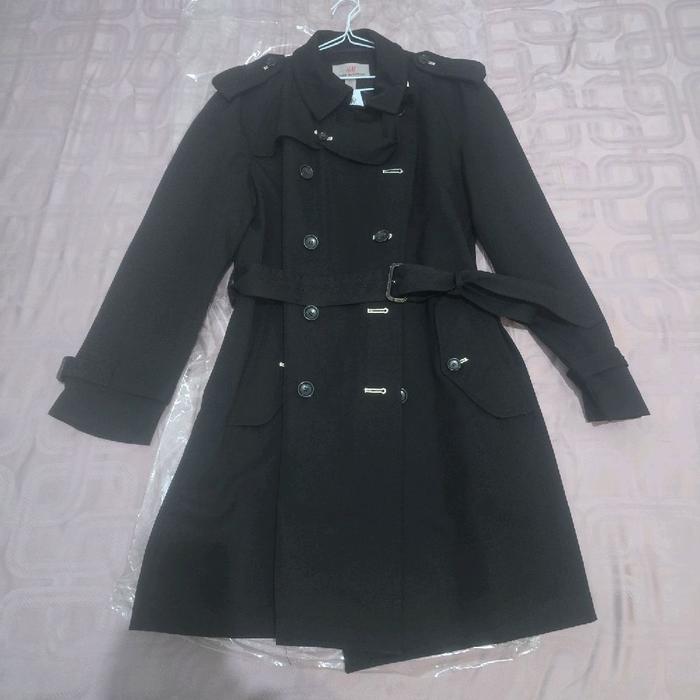 RARE! H&M x Comme des Garcons mens black belted trench coat pria CDG mantel jaket musim gugur
