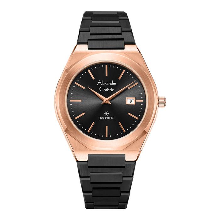 Jam Tangan Pria Alexandre Christie AC 8710 MD BBRDGSG Men Sapphire Black Dial Black Stainless Steel 
