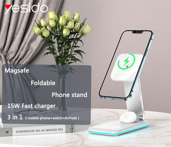 Yesido Magsafe 3 in 1 15W Wireless Charger Qi Charging Dock Station