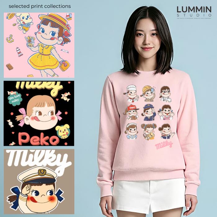 LUMMIN Crewneck Sweater Sweatshirt Wanita Korean Style Korean Style Peko Milky Permen Candy Sweet Re