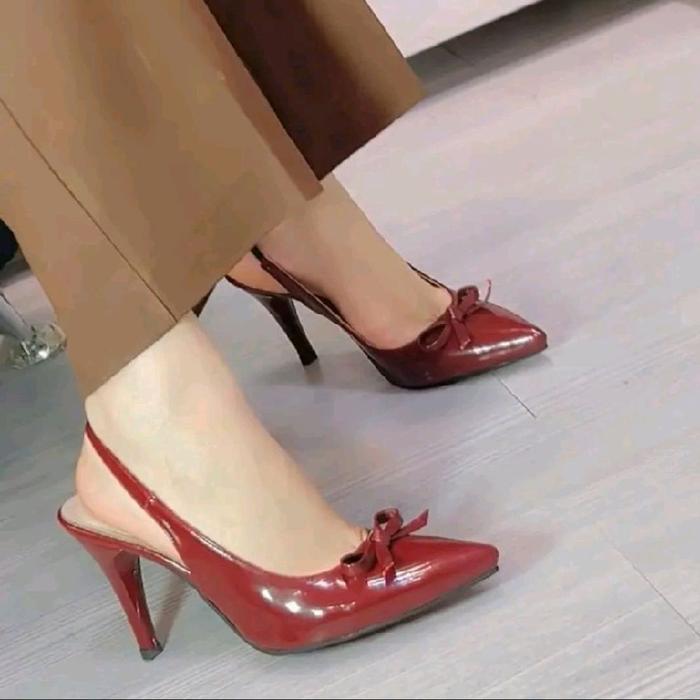 NS story sepatu wanita bapau lancip pita kacang 9 cm simple keren