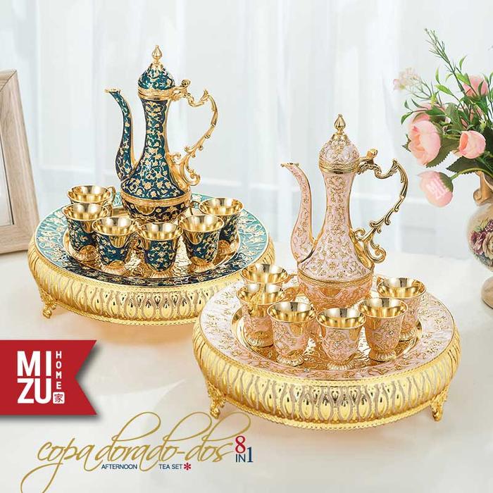 MIZU COPA DORADO-DOS 8in1 Afternoon Tea SET Tea Cup Set Teko Cangkir Teh Nampan Emas Hampers HOME DE