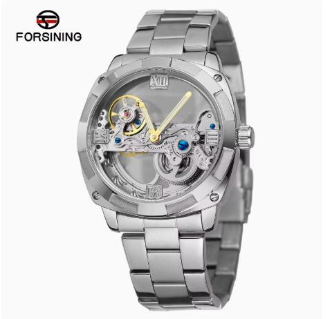 FORSINING Jam Tangan Pria Mechanical Golden Bridge Design Transparan