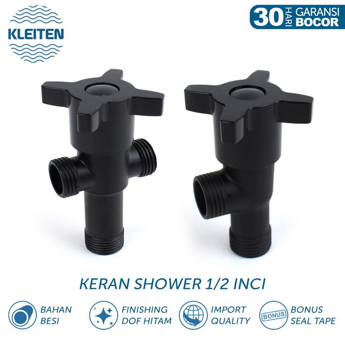 KLEITEN Stop Kran Cabang T Hitam - Kran Shower - Keran Toilet Keran Closet Kloset - Stop Kran Cebok
