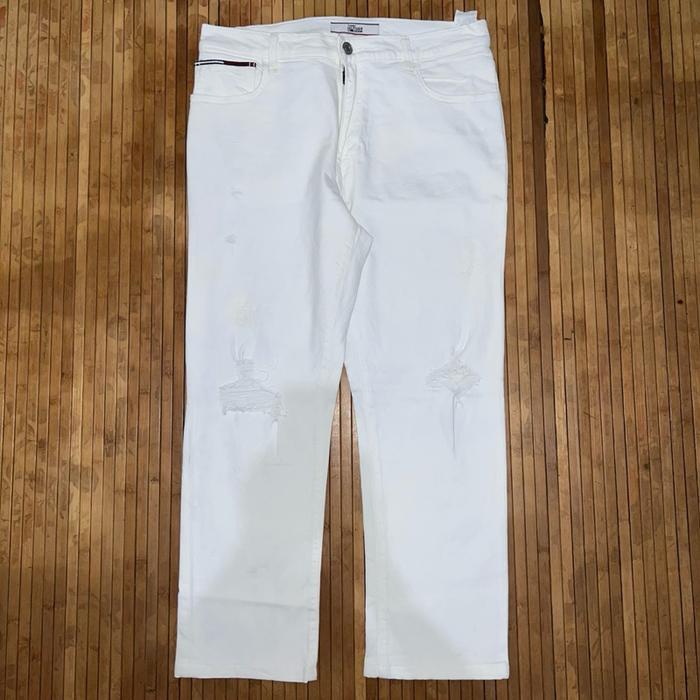 TOMMY HILFIGER REGULAR STRAIGHT WHITE STRETCH DISTRESSED RIPPED DENIM JEANS timberland polo ralph la