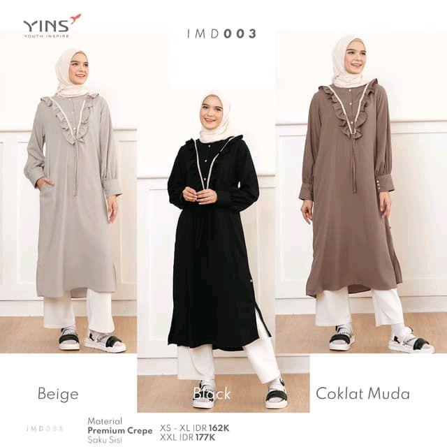 (G) YINS TUNIK IMD 003 BLACK//MIDI DRESS WANITA YINS BY NIBRAS