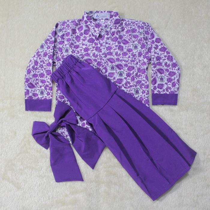 Seragam Sekolah Paud Batik Teratai Ungu Anak Perempuan Lengan Panjang Motif Fashion Rok Span Rempel