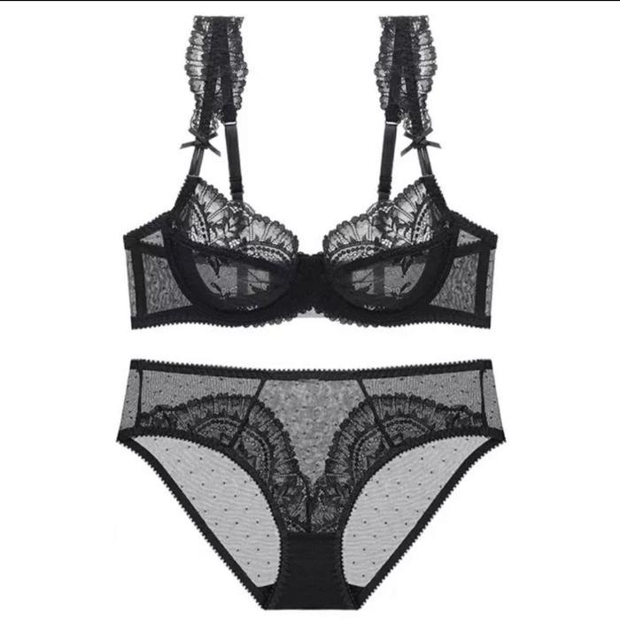 Bra Set Lingerie Elegan Model 9268 Warna Hitam Bahan Satin Ukuran 32B 70B
