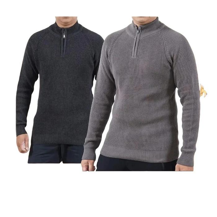 Forzie Sweater Kerah Pria Bahan Rajut Tebal Turte Neck Zip Dada Hitam Original Katun Knitwear Panjan