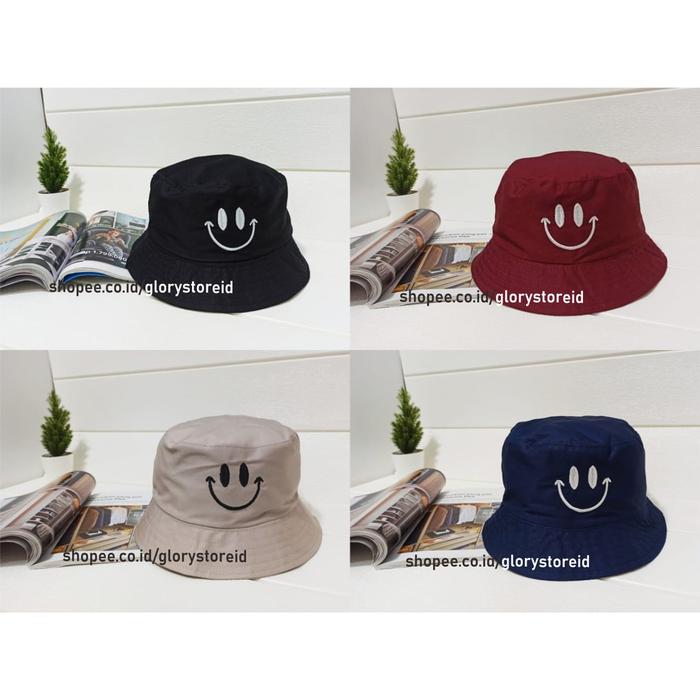 topi bucket smile emot emoji hat bordir pantai mancing fisherman buckethat
