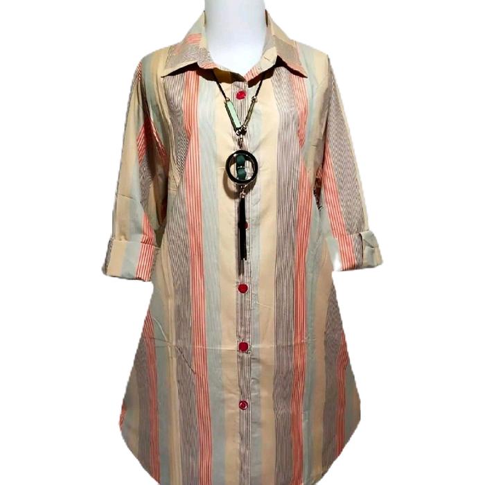 AL-DHARREN TUNIK SALUR MOTIF GARIS KEKINIAN LD 110 MUAT BB 75 KG / BAJU WANITA JUMBO KEMEJA KERJA BL