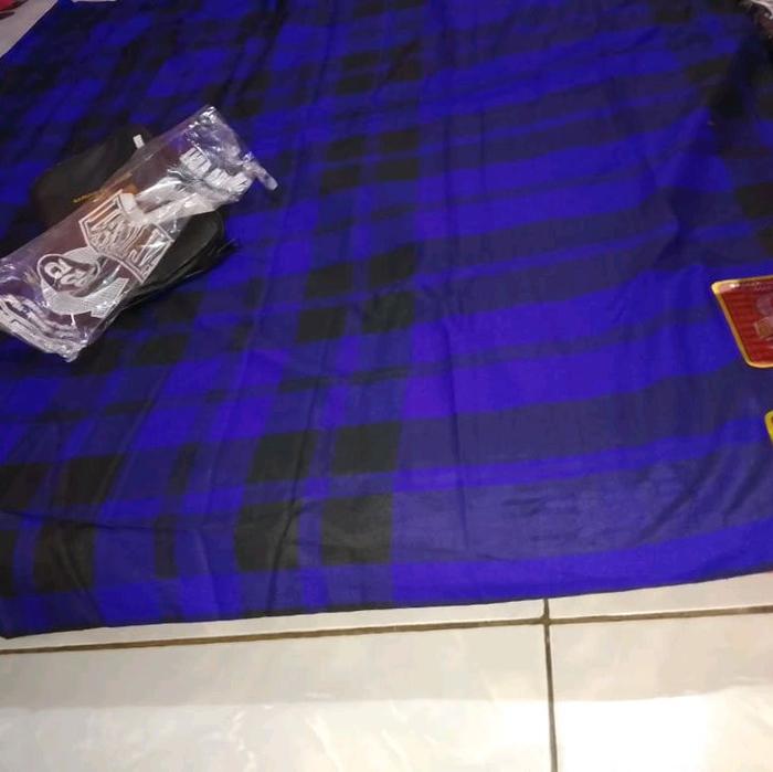 Sarung Al Jufri 555 Sutra Merses Motif Kotak-kotak Biru Hitam Kualitas Premium