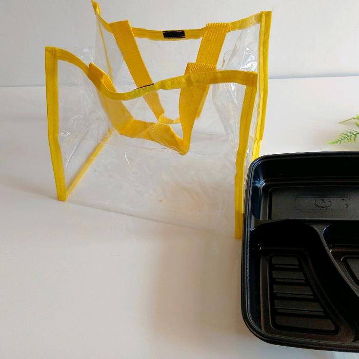 1LUSIN (12PCS)Tas Plastik Transparan dengan Tali Kuning untuk Penggunaan Sehari-hari Tas Bento ,Tas 