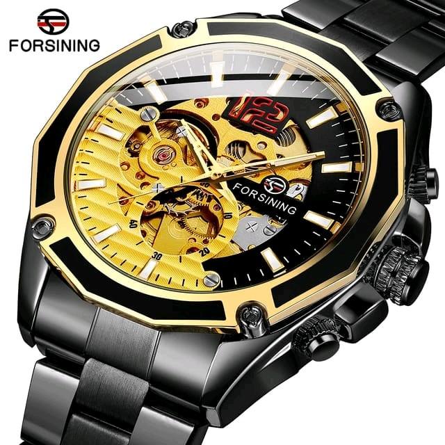 forsining 8207 jam tangan pria keren mekanik automatic free box ready 3 warna pilihan Gold, silver, 