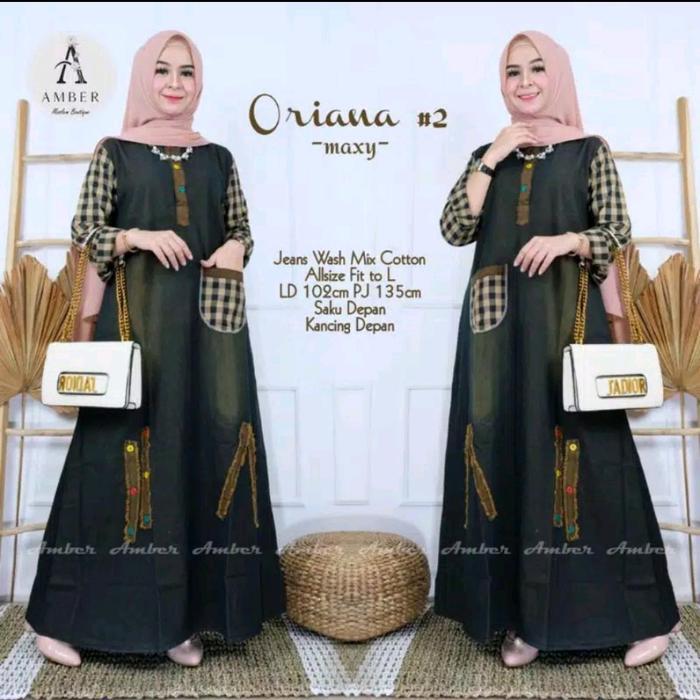 Oriana Maxi gamis kombinasi katun kotak2 Muslim Variasi Dress