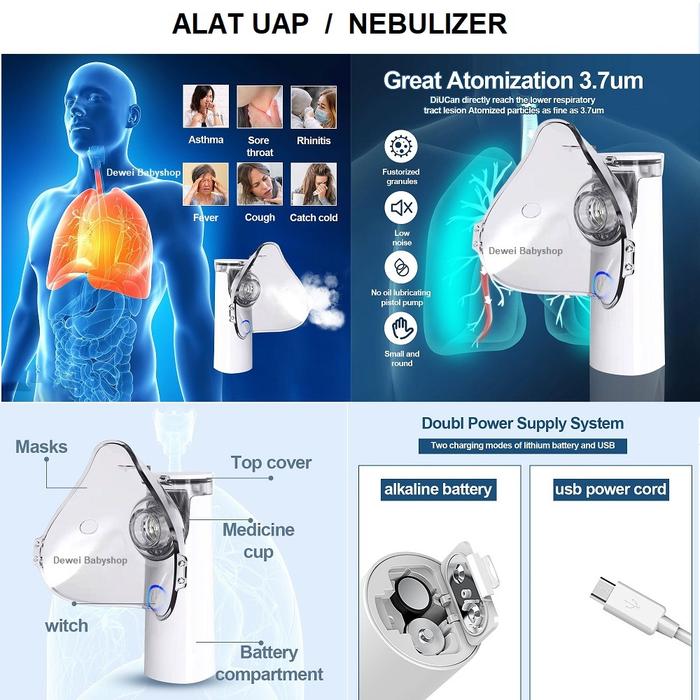 Alat Terapi Uap Pernafasan (Nebulizer Portable / Nebuliser Portabel / Cocok Untuk Batuk Pilek Asma I