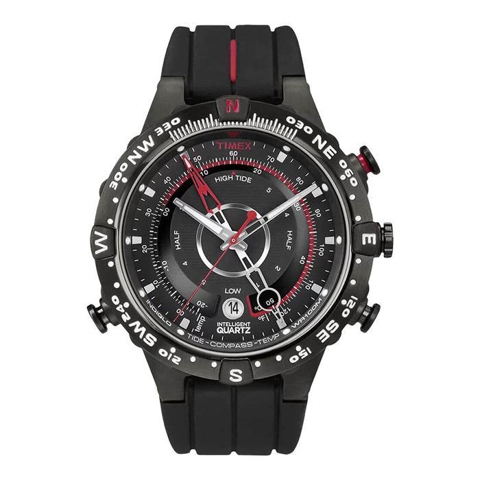 Jam Tangan Pria Timex Intelligent T2N720 dengan Kompas dan Fitur Pasang Surut, Tali Karet Hitam