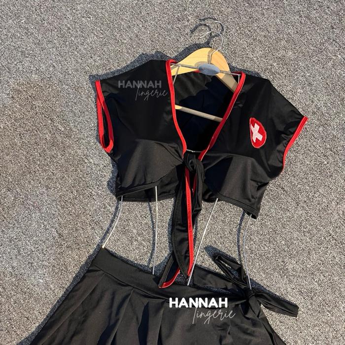 S-9XL SEXY BLACK Cosplay - Lingerie Perawat Lingerie Jumbo Bigsize Suster 772 Baju Dinas Depan Suami