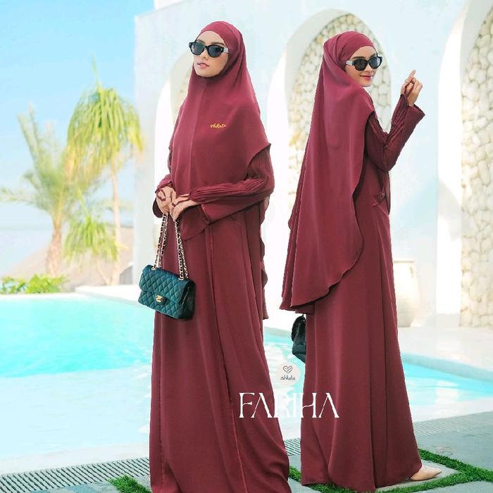 Fahha Shkata Hijab Dress Maroon Elegan dengan Desain Modern dan Nyaman untuk Dipakai Sehari-hari