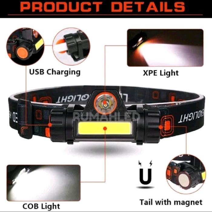 Headlamp Recharger / Senter Kepala Charger Usb / Senter Pendaki Lampu