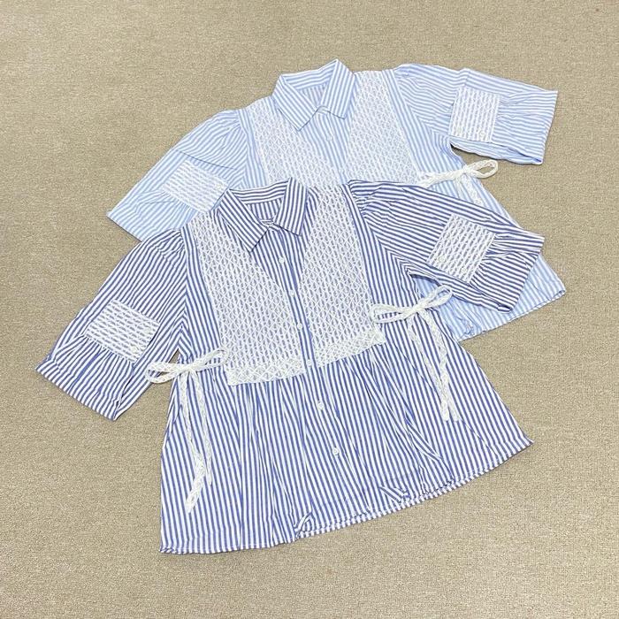 HannaDaily Kemeja Berry Salur Brukat Pita Pinggang
