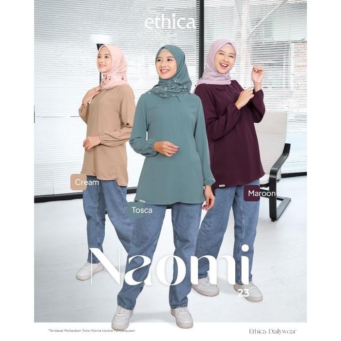 Ethica Atasan Wanita Tunik Polos Simple  Naomi 23 Cream/Maroon/Tosca