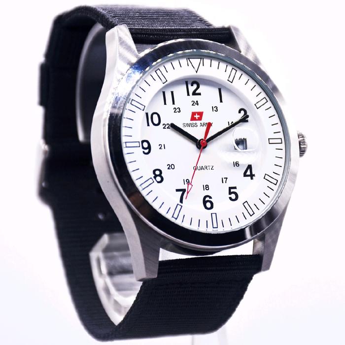 Jam Tangan Pria Militer Swiss Army Original 1881 Tggl aktif Tali Kanvas Analog Waterproof