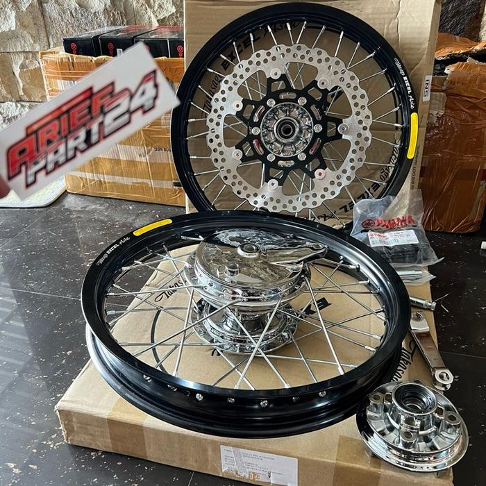 Paket velg set takasago tromol mekrok TS day full crom depan klx dtracker velg takasago 160.185-17 s
