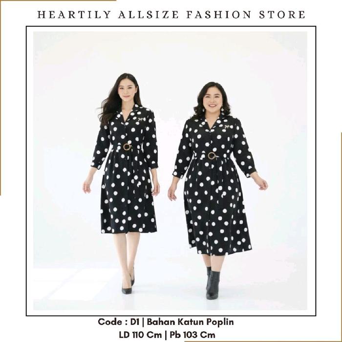 [ HEARTILY FASHION ] D1 Dress Wanita Allsize Polkadot LD 110cm - P 103cm Dress Wanita Katun Poplin B
