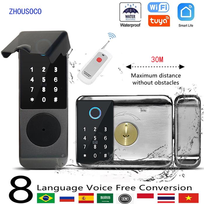 Tuya Wifi Waterproof Smart Door Lock Outdoor Garden Fingerprint Lock
