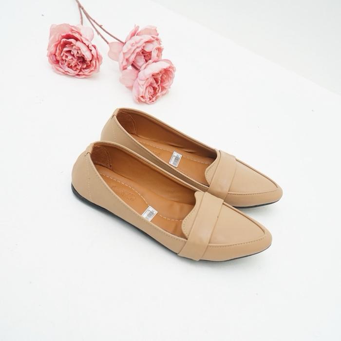 SAROHA Sepatu Flatshoes Wanita SR360 Black Kulit Sintetis Non-slip Sol Nyaman untuk Kerja & Formal S