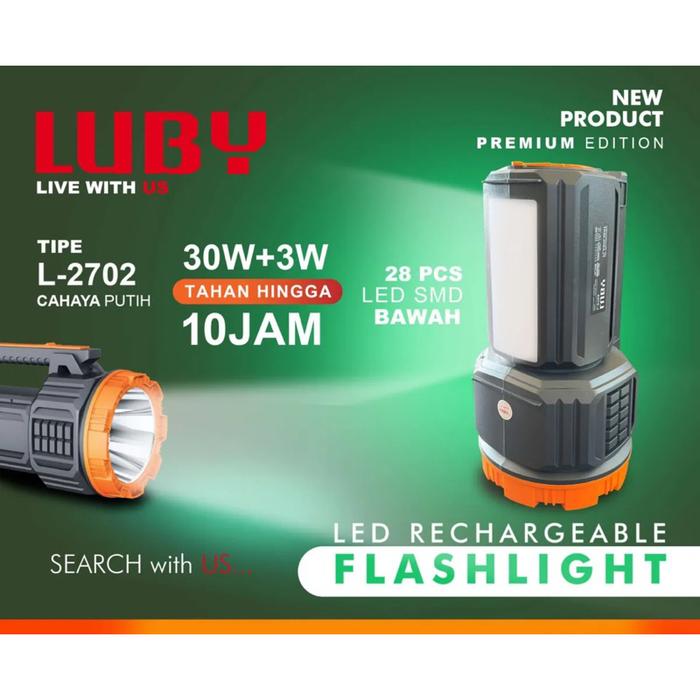 Senter LUBY Emergency Led L-2700 / L-2701 / L-2702 Led Rechargergeable Flashlight