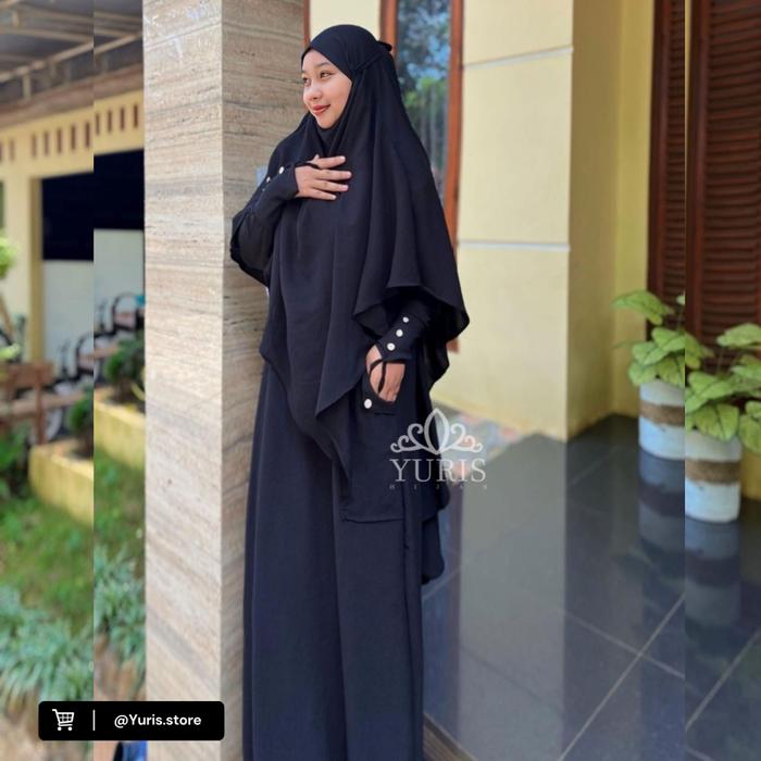 Gamis Abaya AS-SYIFA Set Khimar Syar'i Plus Hijab Crinkle Mewah Variasi Kancing untuk Penampilan Ele
