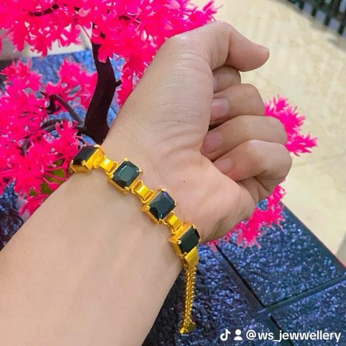 Gelang permata hitam sepuh emas murni 24 karat balut kristal premium