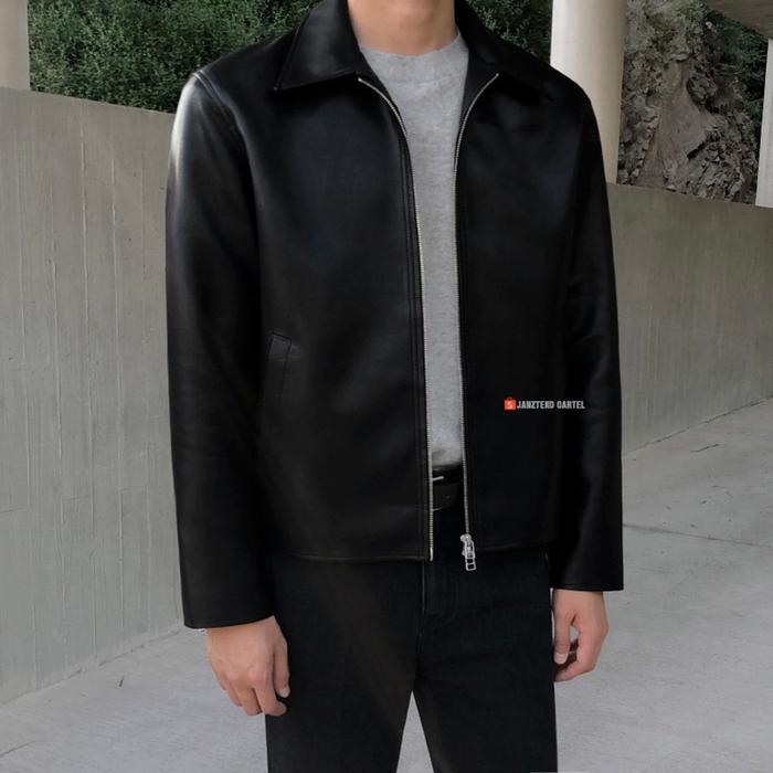 JNK x EDWIN - Jaket Vintage Pria Mafia Varsity Bahan Semi Kulit Sintetis Synthetic Leather Premium C