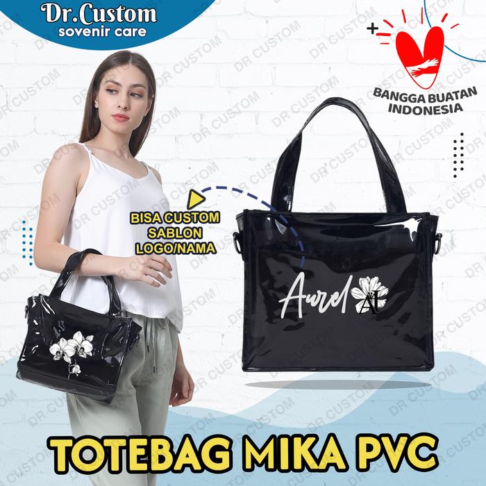TAS CASUAL MIKA PVC - CUSTOM TAS TOTEBAG MIKA - TOTEBAG MIKA CASUAL HITAM - CUSTOM SABLON