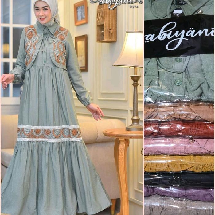 Midi Dress Abiyan Bahan Crespo Mix Burkat Rajut Busui Gamis
