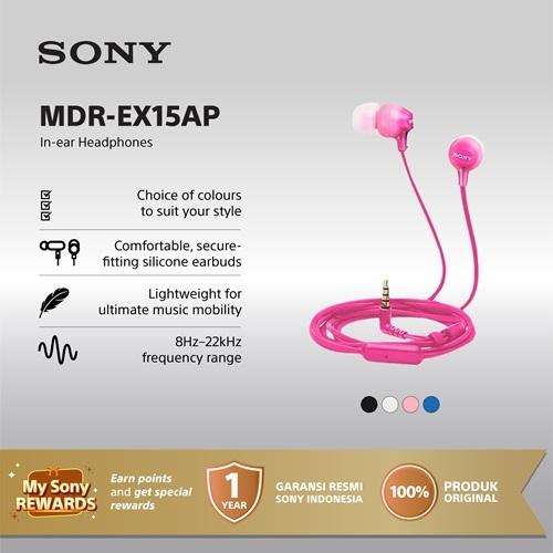 Earphone Sony MDR-EX15AP Handsfree In-ear With Microphone - Pink SONY Earphone Headset Headphone Ori