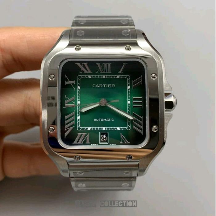JAM TANGANCARTIER SANTOS DE CARTIER GREEN DIAL STRAPP RUBBER AUTOMATIC 40MM
