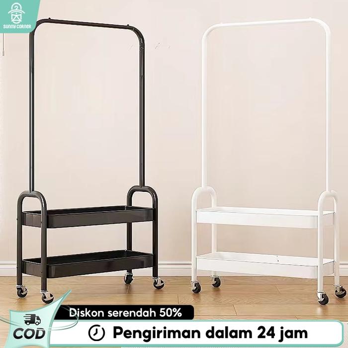 Rak Gantungan Baju Celana Sepatu Estetik Rak Baju Gantung Roda Stand Hanger 2 Susun Besi Lemari