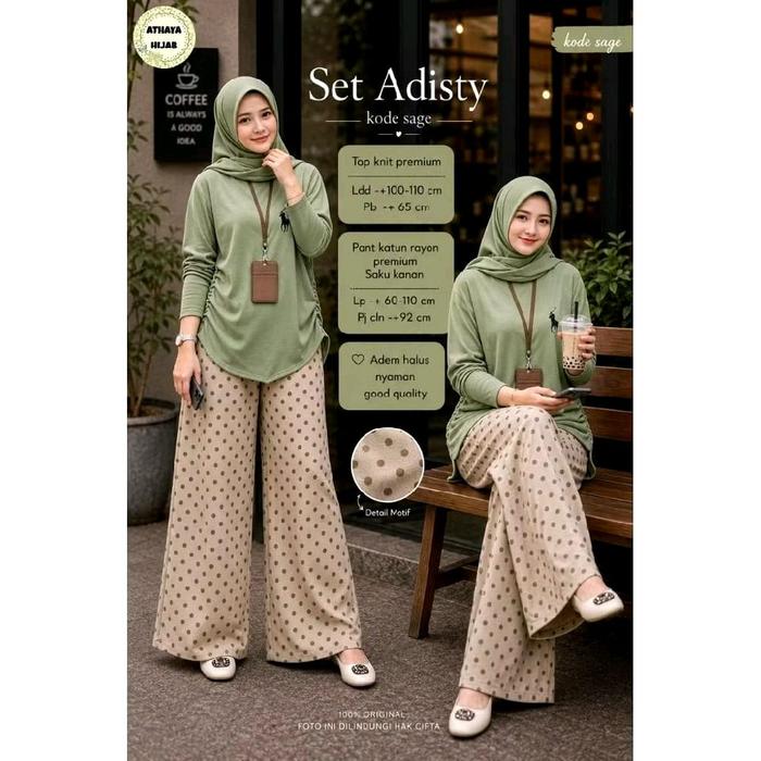 Set Adisty Top Knit Premium & Pant Katun Rayon Polkadot Adem Nyaman Good Quality