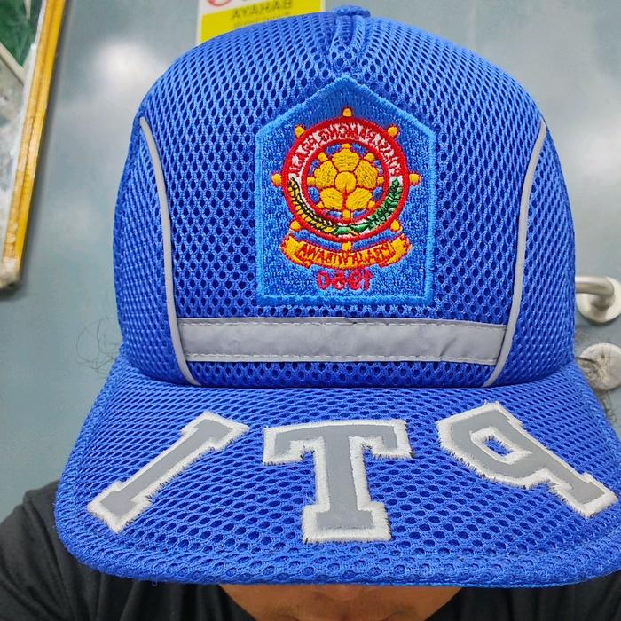 topi pol pp biru/topi logo PTI/topi jaring biru double mess