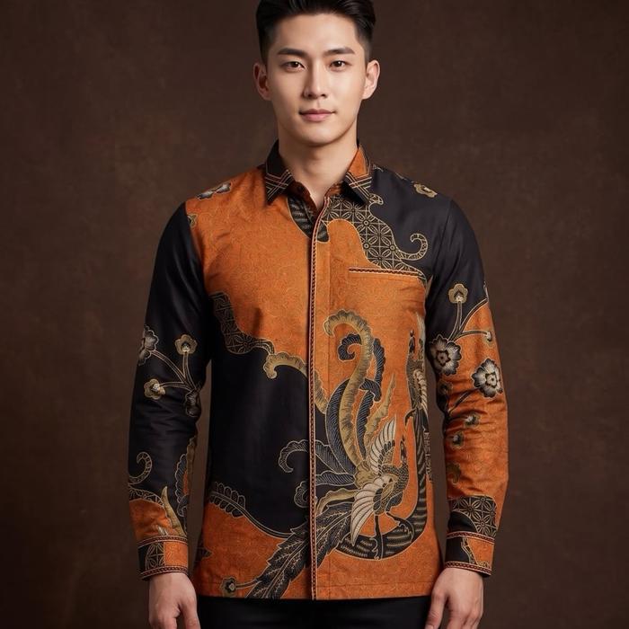 Go Batik Kemeja Batik Lengan Panjang Jahitan Smock Bordir Full Lapisan Trikoct Wafer Motif Cendrawas