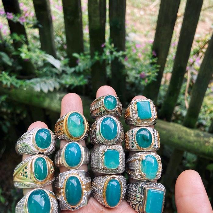 Batu Cincin Asli Bacan Ring Alfaka Premium Akik Hijau Natural untuk Pria dan Wanita
